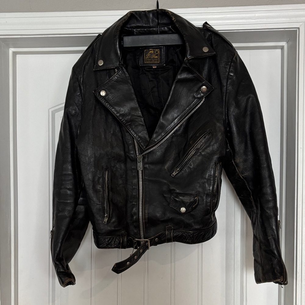 Vintage Black Leather Biker Jacket